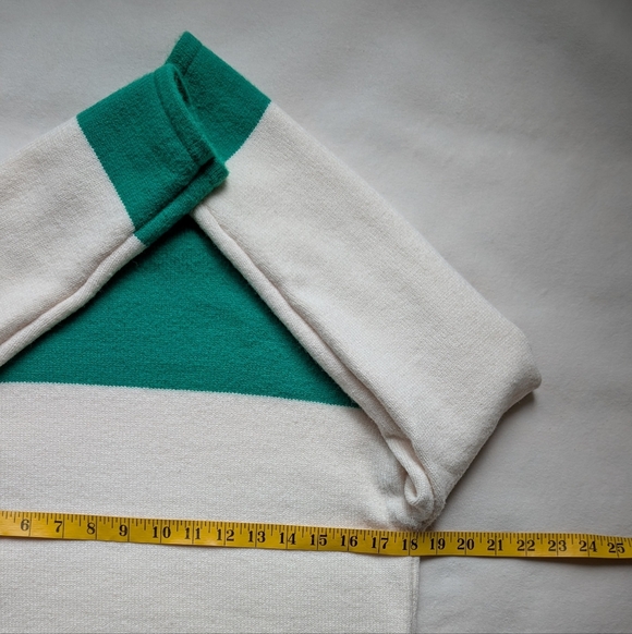 Soft Cashmere Blend Women's Sweater Colorblock Mock Neck Green Cream Knit Size S - Picture 14 of 16